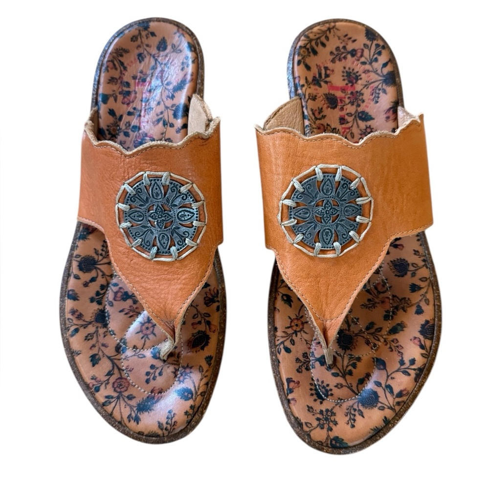 Think! Orange Leather Medallion Accent Wedge Sandals EU 40 US Boho